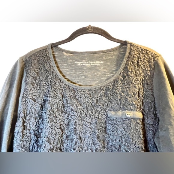 Sale Women’s Top L Black Floral Embroidered Lace 3/4 Length Sleeves - Picture 3 of 11